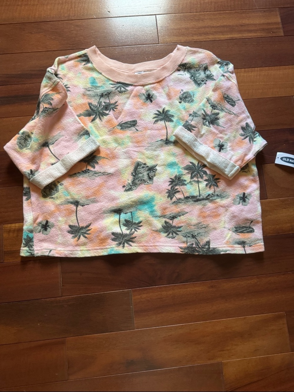 NWT- Old Navy Pink Tie-Dye Palm Print short Sleeve Top